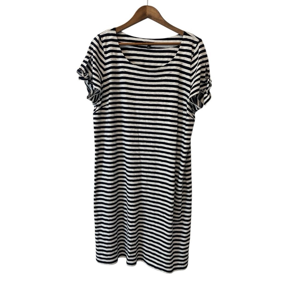 Women's Talbots Nautical Striped 100% Cotton Shirt Dress  1X Bow Sleeve  Coastal